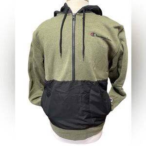 Men's Champion Ripstop Halfzip Pullover Hoodie Green Black Medium